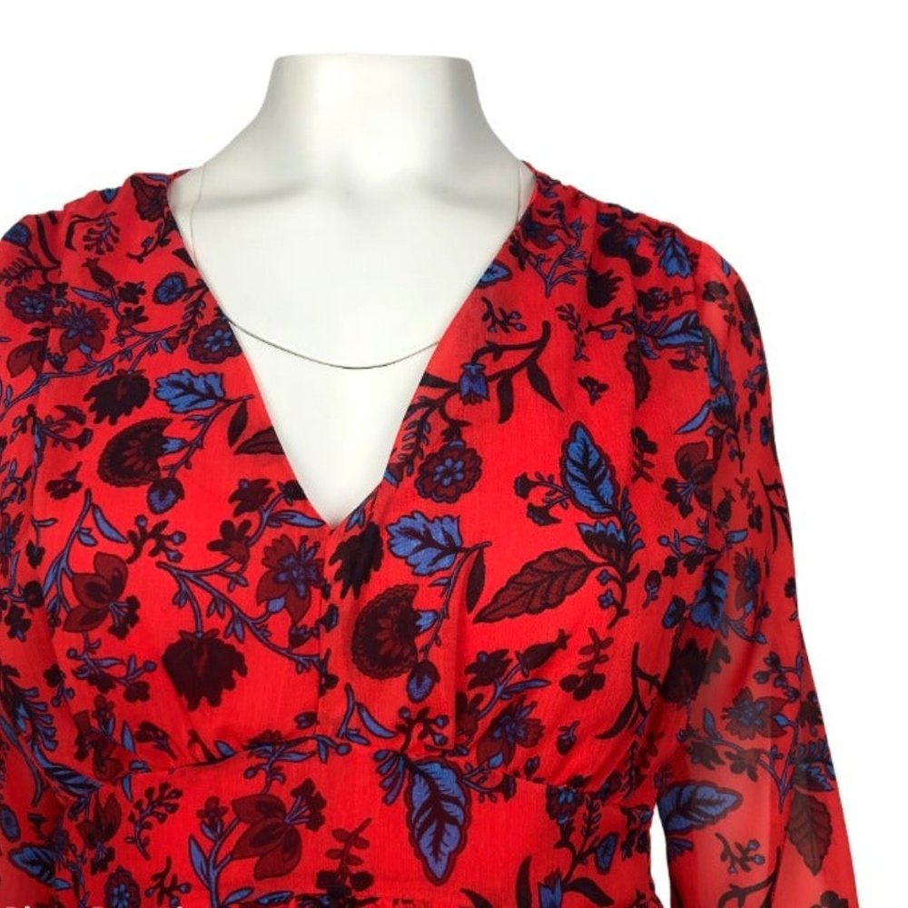 ZARA RUFFLE RED FLORAL SHORT DRESS - Picture 6 of 15
